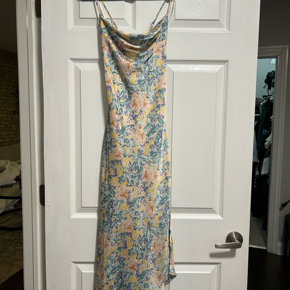 Astr Blue and Orange Sleeveless Midi Slip Dress